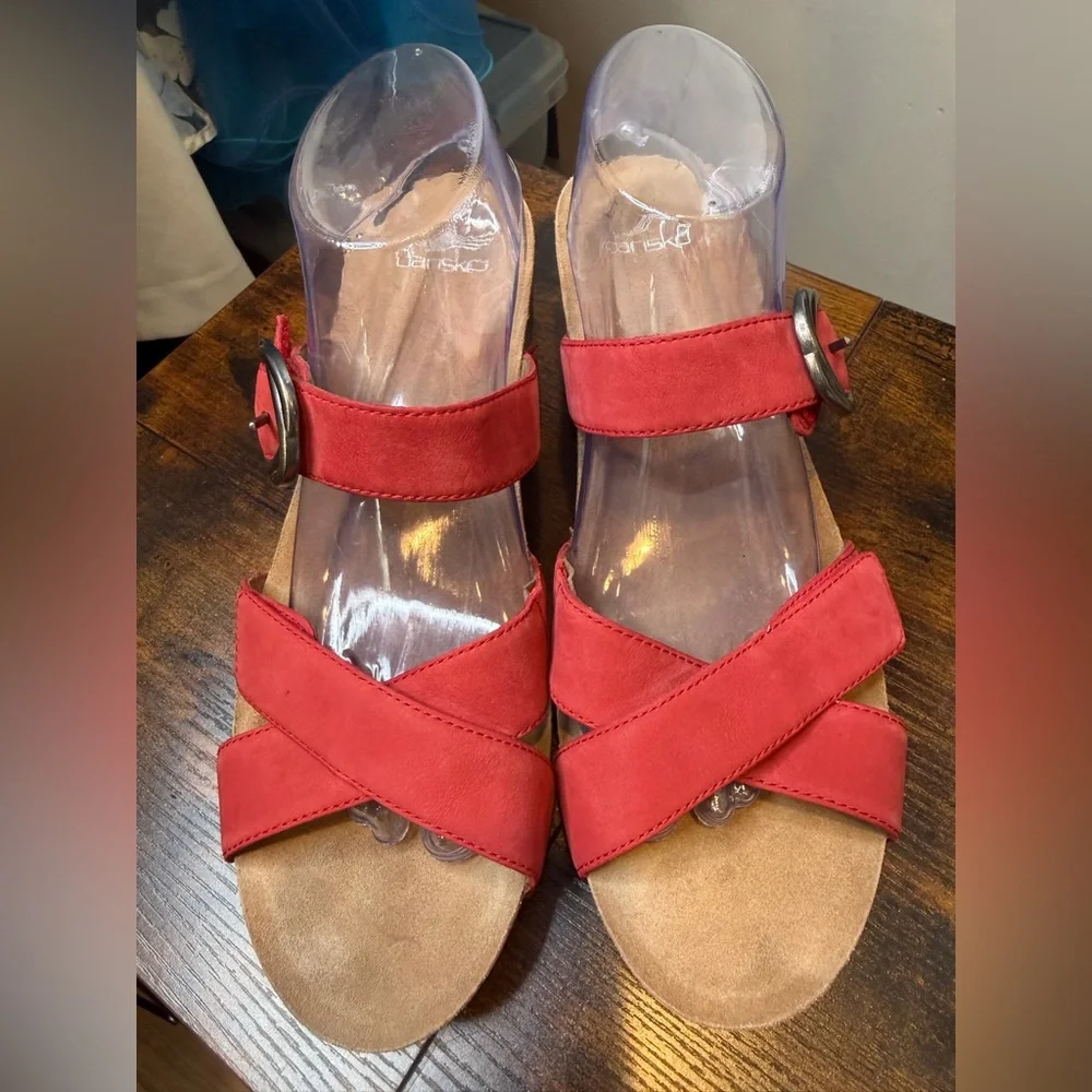 Dansko Women's Susie Milled Leather Nubuck Sandal in Red Size 42/US11.5-12